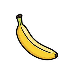 Simple yellow banana with green stem - minimalist design