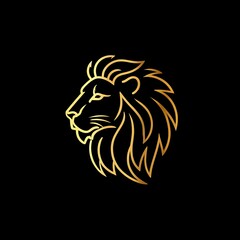 Fototapeta premium Majestic Golden Lion Head Symbol of Power and Leadership Silhouette on a Black Background