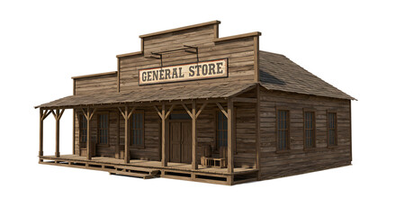 Rustic Wild West General Store with Wooden Structure on Isolated Transparent Background


