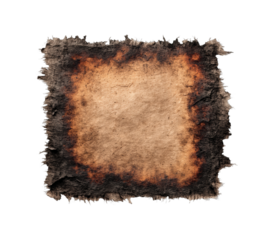 Burnt paper texture abstract digital grunge style isolated on transparent background, png