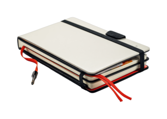 Organized stationery essentials notebooks and accessories for productive spaces isolated on transparent background, png