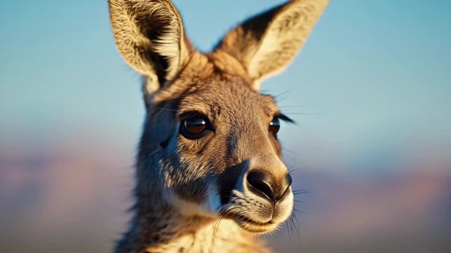 Close up kangaroo turning head in natural Australian outback