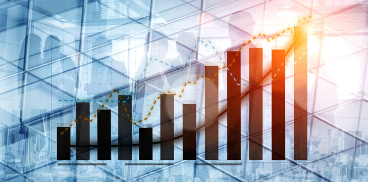 A compelling image of bar charts representing business growth juxtaposed with silhouettes of professionals in a modern office setting. Impute