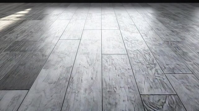 Sunlight illuminating gray wooden floorboards creating shadows