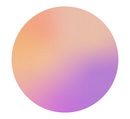 High resolution orange and purple gradient circle with subtle grainy texture. Soft blurred edges and vibrant color transitions. Isolated PNG with transparent background. Vibrant gradient glow.