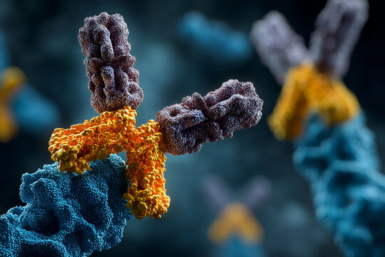 Detailed Scientific Visualization Of Antibodies Binding To Proteins Showing Molecular Structure Interaction