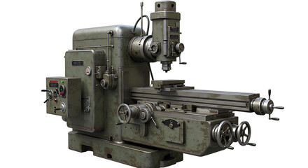 Classic Horizontal and Vertical Milling Machine on Isolated Transparent Background


