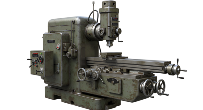 Classic Horizontal and Vertical Milling Machine on Isolated Transparent Background


