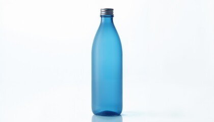 Frosted blue water bottle with a metallic cap on a white background
