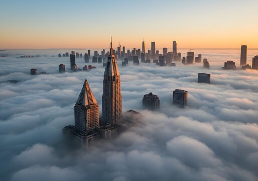 New york city skyline above the clouds aerial view cityscape skyscrapers travel