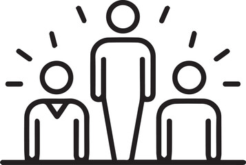 Inspiring leader stands tall amidst supportive team radiating positive energy, symbolizing collaboration and achievement in a modern professional setting.