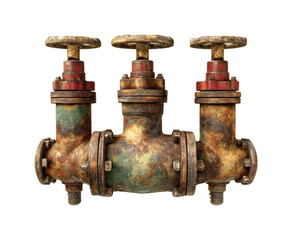 Industrial valve mechanism workshop rustic environment isolated on transparent background, png
