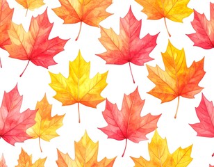 Obraz premium Watercolor autumn leaves seamless pattern