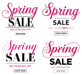 
Spring Sale Typography Banner Set Pink Script Font Vector Seasonal Promotion Marketing Design Elements