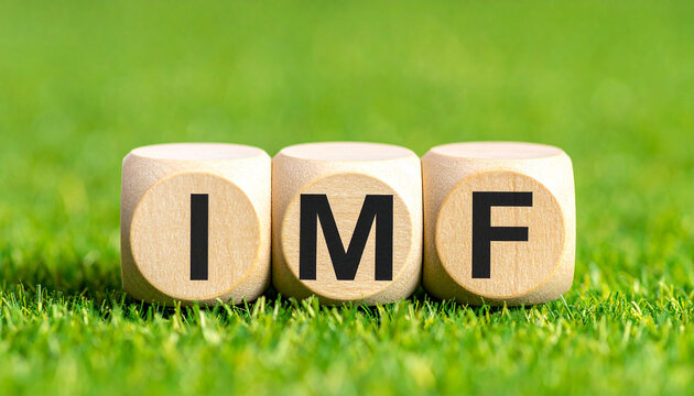 IMF abbreviation on wooden cubes. International Monetary Fund. Financial stability. Global economy