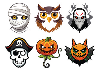 Cute Halloween Monster Icon Set with Funny Animal Characters