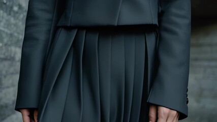 Elegant woman in dark suit stands in concrete tunnel. - Powered by Adobe