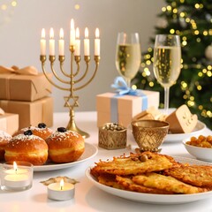 Festive Hanukkah table setting