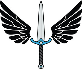 Fototapeta premium Sword with black wings graphic vector illustration symbolizing power and freedom in fantasy style 