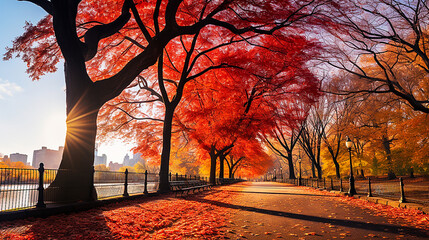 Wonderful autumn leaves landscape in large park
