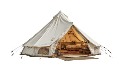 Glamping experience camping site tent setup nature retreat daytime isolated on transparent background, png