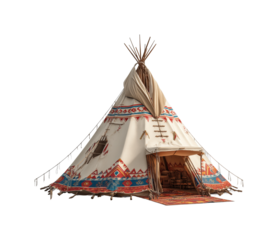 Cultural gathering in a vibrant teepee native american heritage outdoors isolated on transparent background, png