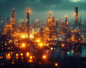 Obraz premium A bright cityscape glowing with industrial facilities, symbolizing the integration of production and economy