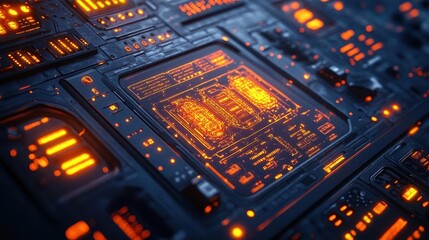 A bright control panel glowing with data, tools being guided by automation for flawless operation