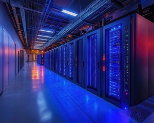 A bright data center glowing with technology tools managing industrialscale operations