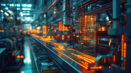 A bright facility glowing with advanced sensors and smart machinery finetuning production processes in real time