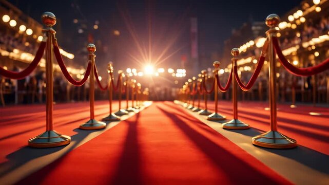 Red carpet for a VIP success ceremony. An exclusive event celebrating luxury and achievement. Celebrity award ceremony and glamour event. Animation, 4K Video. 