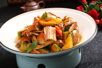 Chinese cuisine, Cantonese cuisine, pumpkin braised red crab