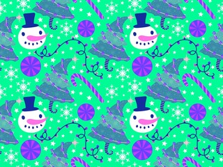 Christmas cartoon ice seamless snowman pattern for wrapping paper and fabrics
