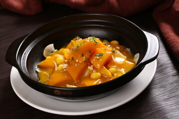Chinese cuisine, Cantonese cuisine, pumpkin and lily pot