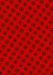 Abstract red pattern with black circular shapes repeated  