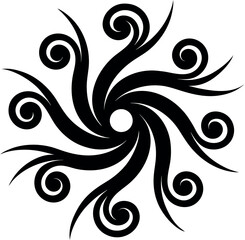 Thin Swirl Ornament Black Silhouette on White Background