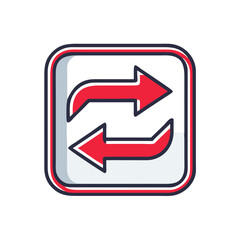 Repost icon with red arrows for content sharing