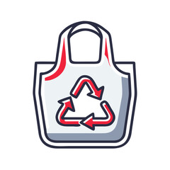 Reusable shopping bag icon in red and gray
