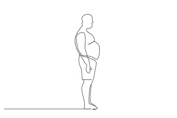 overweight fat abdomen adult man full body one line art vector