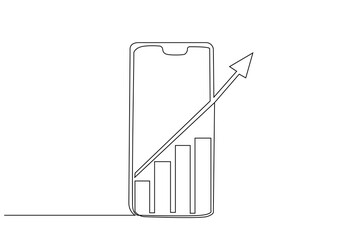 phone mobile statistics growth bars graph one line art vector
