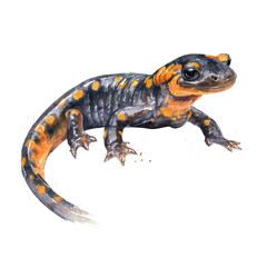 Obraz premium Watercolor animal illustration, fire salamander isolated on transparent background
