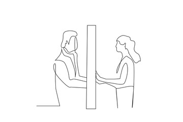 adult couple love separation miss sad wall concept one line art vector