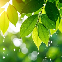 Fresh leaves glistening with rain