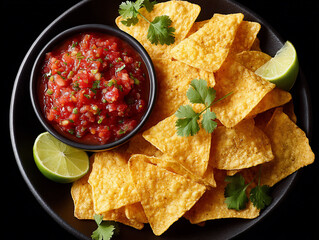 Delicious Nachos with Salsa Lime and Cilantro.