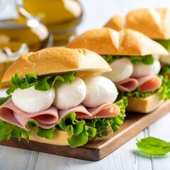 Fresh mozzarella and ham sandwiches