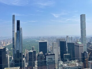 Fototapeta premium Panoramic View from Top of the Rock at Rockefeller Center, New York City. Sweeping panoramic view from the observation deck at the Top of the Rock, Rockefeller Center, in Midtown Manhattan, NYC. 