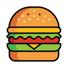 A delicious and colorful illustration of a classic hamburger with a sesame seed bun lettuce tomato cheese and patty isolated on a white background isolated on white background