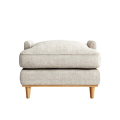 Light beige upholstered footstool with wooden legs