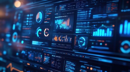 Digital dashboard with multiple data visualizations.