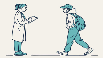 Fototapeta premium A doctor examining a patient wearing a mask, emphasizing healthcare, safety, and virus protection during a medical checkup isolated on white background